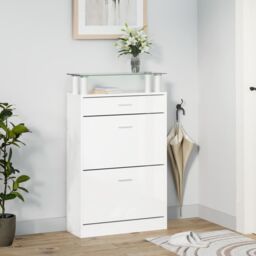 Berkfield Home Shoe Cabinet High Gloss White 63x24x104 cm Engineered Wood - Size: 63 x 24 x 104 cm - thumbnail 3