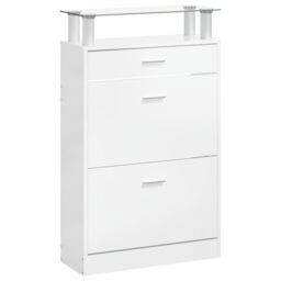 Berkfield Home Shoe Cabinet High Gloss White 63x24x104 cm Engineered Wood - Size: 63 x 24 x 104 cm - thumbnail 5