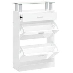 Berkfield Home Shoe Cabinet High Gloss White 63x24x104 cm Engineered Wood - Size: 63 x 24 x 104 cm - thumbnail 2