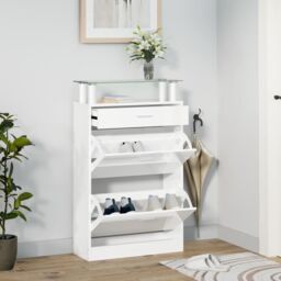 Berkfield Home Shoe Cabinet High Gloss White 63x24x104 cm Engineered Wood - Size: 63 x 24 x 104 cm
