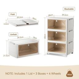 FLAVORA 3 Tiers Stackable Foldable Plastic Storage Boxes in White - Size: 500mm - thumbnail 2