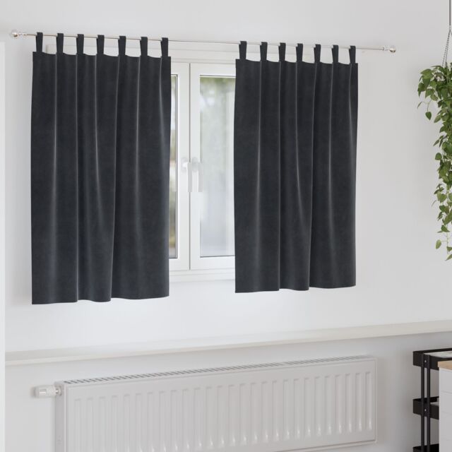 Berkfield Home Blackout Curtains with Hanging Loops 2 pcs Dark Grey Velvet - image 1