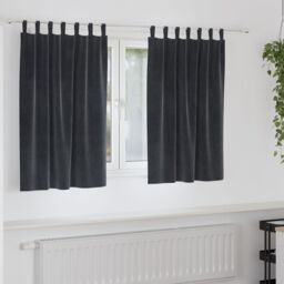 Berkfield Home Blackout Curtains with Hanging Loops 2 pcs Dark Grey Velvet - thumbnail 1