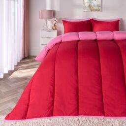 OHS Reversible 10.5 Tog Coverless Washable Duvet with Pillowcases in Bright Pink - Size: King - thumbnail 2