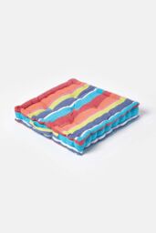 Homescapes Cotton Multicoloured Stripe Floor Cushion - Size: 40 cm x 40 cm