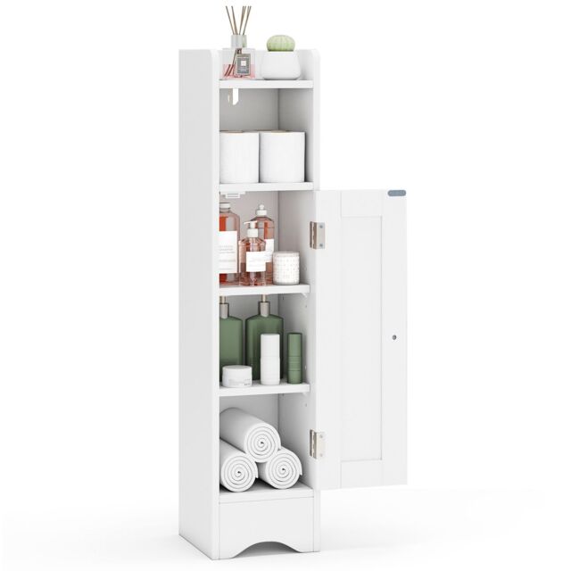 Gymax Bathroom Corner Cabinet Floor Standing Toilet Paper Holder Organizer in White - image 1