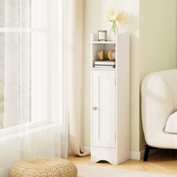 Gymax Bathroom Corner Cabinet Floor Standing Toilet Paper Holder Organizer in White - thumbnail 8