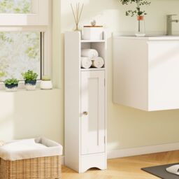 Gymax Bathroom Corner Cabinet Floor Standing Toilet Paper Holder Organizer in White - thumbnail 7