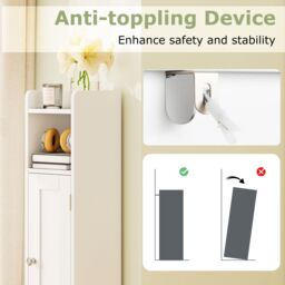 Gymax Bathroom Corner Cabinet Floor Standing Toilet Paper Holder Organizer in White - thumbnail 6