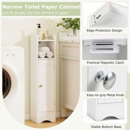 Gymax Bathroom Corner Cabinet Floor Standing Toilet Paper Holder Organizer in White - thumbnail 5