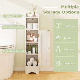 Gymax Bathroom Corner Cabinet Floor Standing Toilet Paper Holder Organizer in White - thumbnail 3