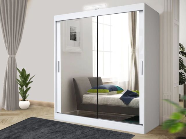 RAC3 Sliding Mirror Wardrobe with LED, Drawers - Modern Bedroom Storage 120cm in White - image 1