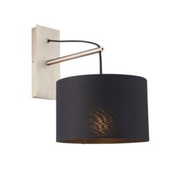 Loops Matt Nickel Wall Light & Black Cotton Fabric Shade - Hanging Wall Lamp Fitting in Metallics