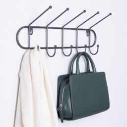 Charles Bentley Charnwood Contemporary Ten Hook Dark Grey Mounted Iron Coat Rack Inside/Outside - thumbnail 1