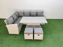 Fimous 8 Seat Garden Furniture Corner Sofa with Armchair 2 Small Footstools in Light Grey - thumbnail 2