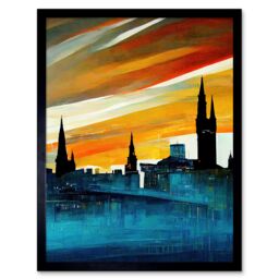 "Artery8 Wall Art Print Dramatic Glasgow City Skyline Modern Art Framed in Black - Size: W12"" x H16""" - thumbnail 1