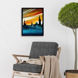 "Artery8 Wall Art Print Dramatic Glasgow City Skyline Modern Art Framed in Black - Size: W12"" x H16""" - thumbnail 2