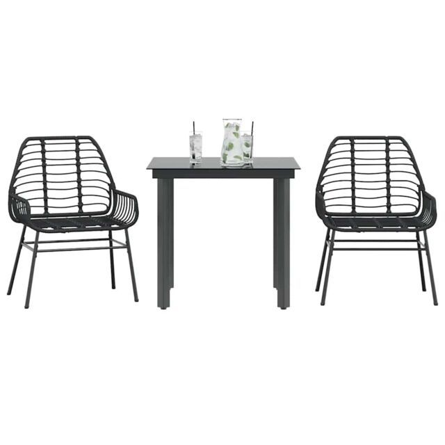 Berkfield Home 3 Piece Garden Dining Set Black Poly Rattan Glass - image 1