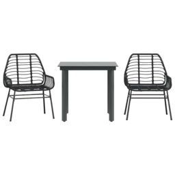 Berkfield Home 3 Piece Garden Dining Set Black Poly Rattan Glass - thumbnail 2