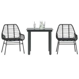 Berkfield Home 3 Piece Garden Dining Set Black Poly Rattan Glass - thumbnail 1