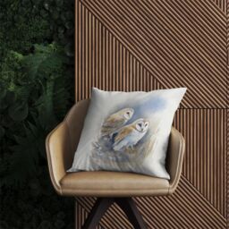 Warren Reed - Designer Barn Ano Owls Watercolour Outdoor Cushion in Brown - Size: 60 cm x 60 cm - thumbnail 2