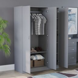 Home Discount Vida Designs Riano 3 Door Wardrobe Storage Organizer in Grey - thumbnail 3