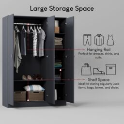 Home Discount Vida Designs Riano 3 Door Wardrobe Storage Organizer in Grey - thumbnail 6
