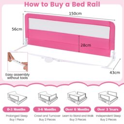 Gymax Mesh Bed Rail 150CM Folding Bed Guard Rail-Pink in Pink - thumbnail 2