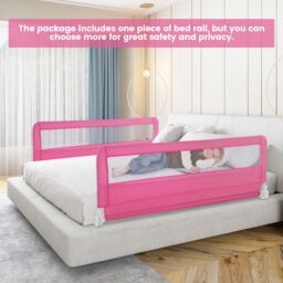 Gymax Mesh Bed Rail 150CM Folding Bed Guard Rail-Pink in Pink - thumbnail 3