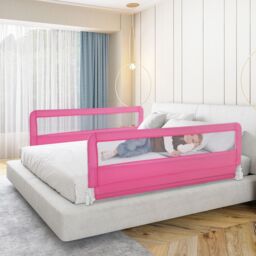 Gymax Mesh Bed Rail 150CM Folding Bed Guard Rail-Pink in Pink - thumbnail 4