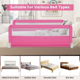 Gymax Mesh Bed Rail 150CM Folding Bed Guard Rail-Pink in Pink - thumbnail 5