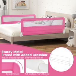 Gymax Mesh Bed Rail 150CM Folding Bed Guard Rail-Pink in Pink - thumbnail 8