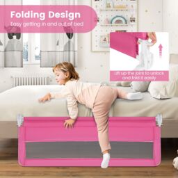 Gymax Mesh Bed Rail 150CM Folding Bed Guard Rail-Pink in Pink - thumbnail 9