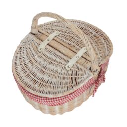 Red Hamper Wicker White Wash Finish Oval lined Picnic Basket in Red - thumbnail 2