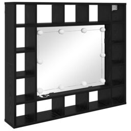 Berkfield Home Mirror Cabinet with LED Strip Lights with Shelf Wall-mounted with Storage with Mirror Black oak Engineered wood - thumbnail 2