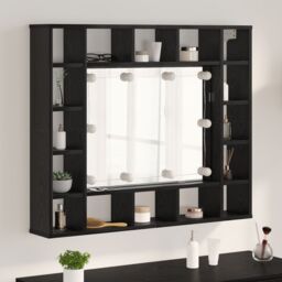 Berkfield Home Mirror Cabinet with LED Strip Lights with Shelf Wall-mounted with Storage with Mirror Black oak Engineered wood - thumbnail 1