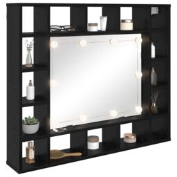 Berkfield Home Mirror Cabinet with LED Strip Lights with Shelf Wall-mounted with Storage with Mirror Black oak Engineered wood - thumbnail 3