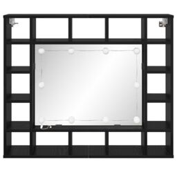 Berkfield Home Mirror Cabinet with LED Strip Lights with Shelf Wall-mounted with Storage with Mirror Black oak Engineered wood - thumbnail 4