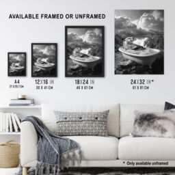 "Artery8 Otter Bath Riverbank Bathtub Bubble Bath Surreal Wall Art Print in Grey - Size: W24"" x H32""" - thumbnail 3