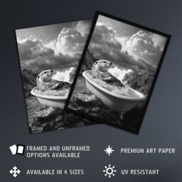 "Artery8 Otter Bath Riverbank Bathtub Bubble Bath Surreal Wall Art Print in Grey - Size: W24"" x H32""" - thumbnail 2