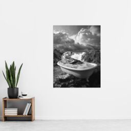 "Artery8 Otter Bath Riverbank Bathtub Bubble Bath Surreal Wall Art Print in Grey - Size: W24"" x H32""" - thumbnail 4
