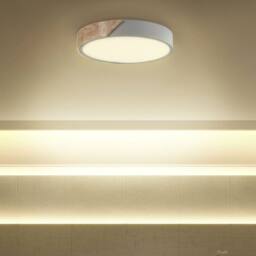 Wyld and Coco Round Ceiling Lamp Grey Steel Light Wood Effect Accent - thumbnail 1