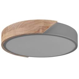 Wyld and Coco Round Ceiling Lamp Grey Steel Light Wood Effect Accent - thumbnail 2