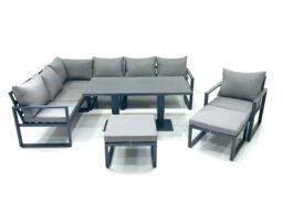 Fimous Aluminum Outdoor Garden Furniture Set Corner Sofa Chair 2 Big Footstools Adjustable Rising Lifting Dining Table Sets Dark Grey - thumbnail 2