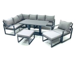 Fimous Aluminum Outdoor Garden Furniture Set Corner Sofa Chair 2 Big Footstools Adjustable Rising Lifting Dining Table Sets Dark Grey - thumbnail 1