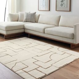 Livabliss Freud-Modern Ivory Brown High Pile Living Dining Bedroom Rug - Size: 200 cm x 275 cm - thumbnail 1