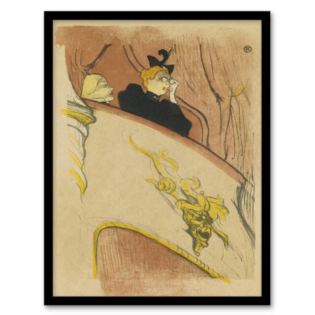 "Artery8 Box Sit with Gilded Mask Sketch Vintage Framed Wall Art Print Lautrec in Beige - Size: W12"" x H16""" - image 1