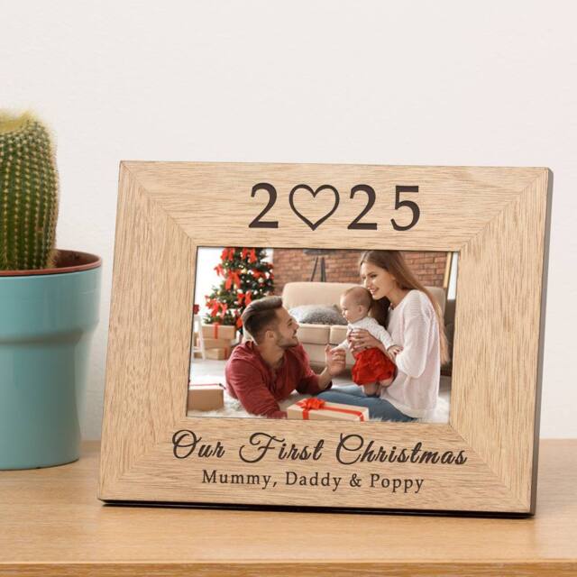 Uniqueful Personalised Our First Christmas Wood Picture Frame 7 x 5 in Beige - Size: 1 Pack - image 1