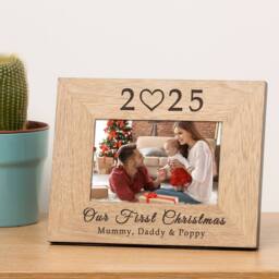 Uniqueful Personalised Our First Christmas Wood Picture Frame 7 x 5 in Beige - Size: 1 Pack - thumbnail 1