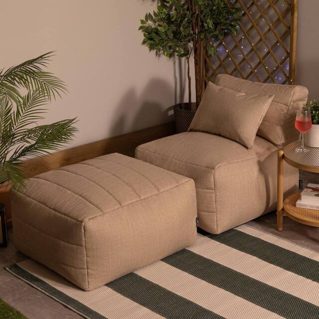 icon 2pcs Noa Bean Bag, 1x Recliner, 1x Slab, Outdoor Woven Natural - image 1